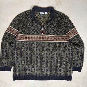 Obermeyer Mens Wool Quarter Zip Sweater Nordic Fair Isle Green Black L 46201
